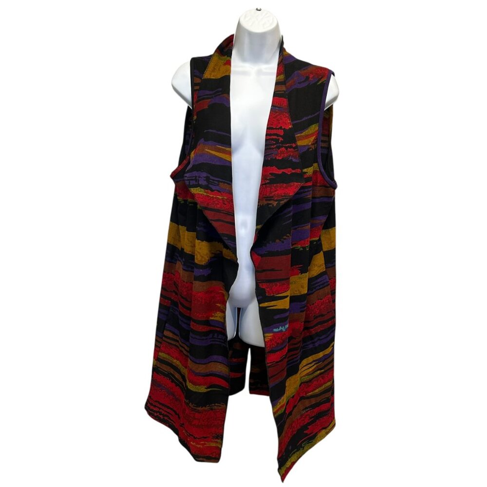 Parsley & Sage Southwestern Zip Back Open Front Long Line Vest Size L